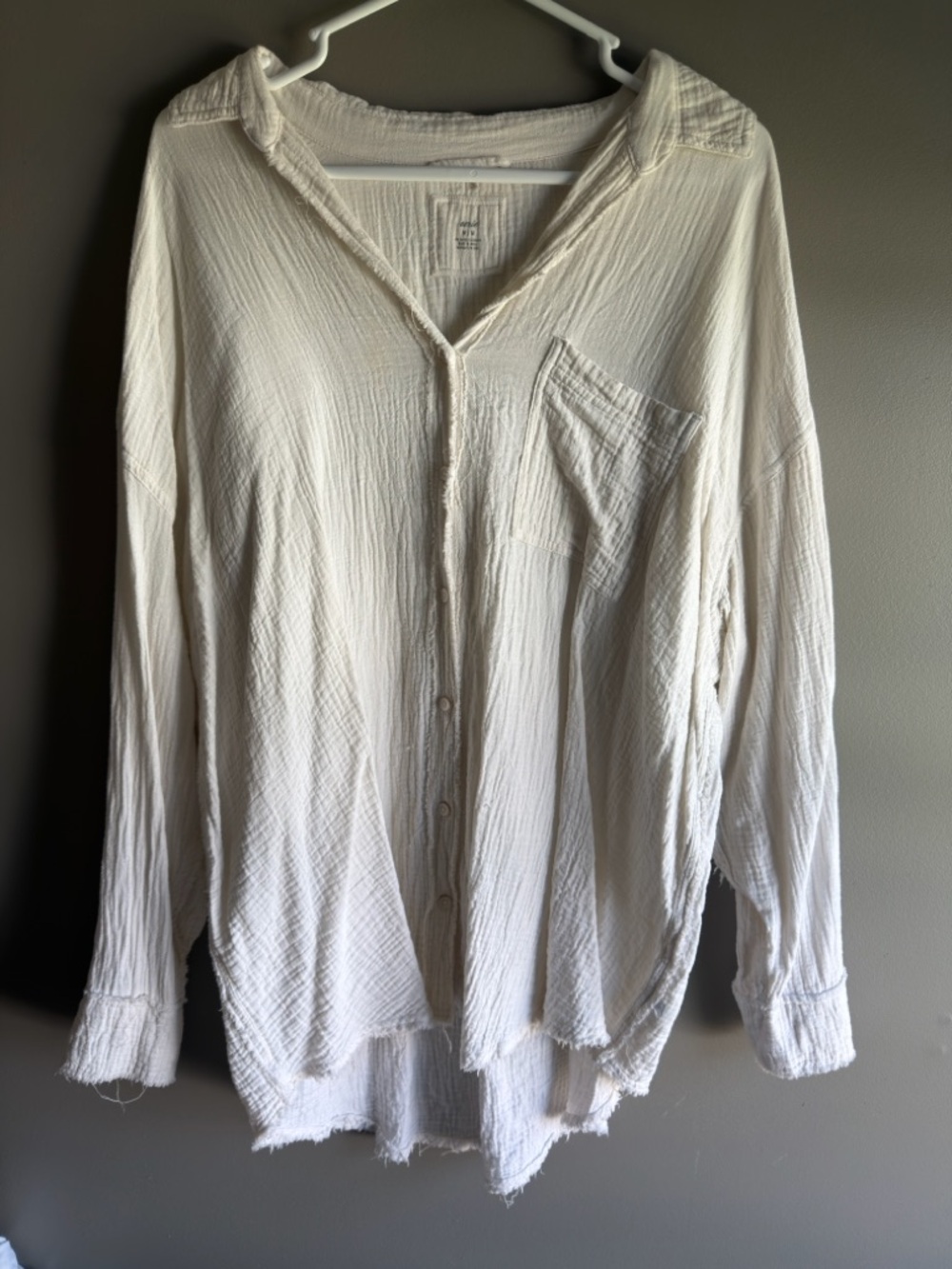 aerie Cream Button-Down Gauze Shirt
